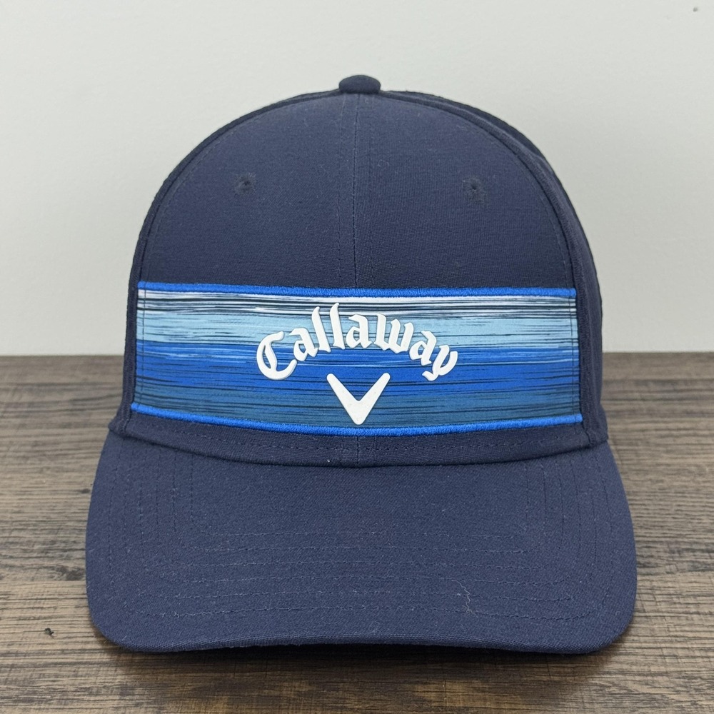 Callaway Hat Cap Snap Back Navy Blue Mesh Trucker Golf Performance‎ Stripe Mens